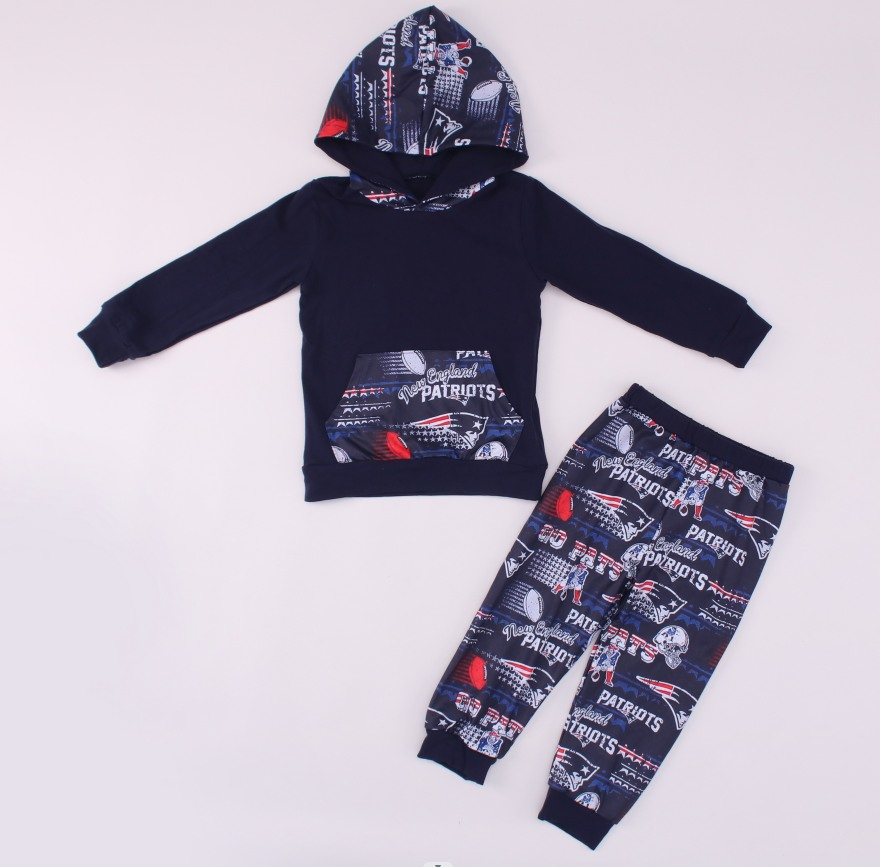 (Custom Design MOQ 5) Navy Football Team's Boys Hoodie Clothes Set