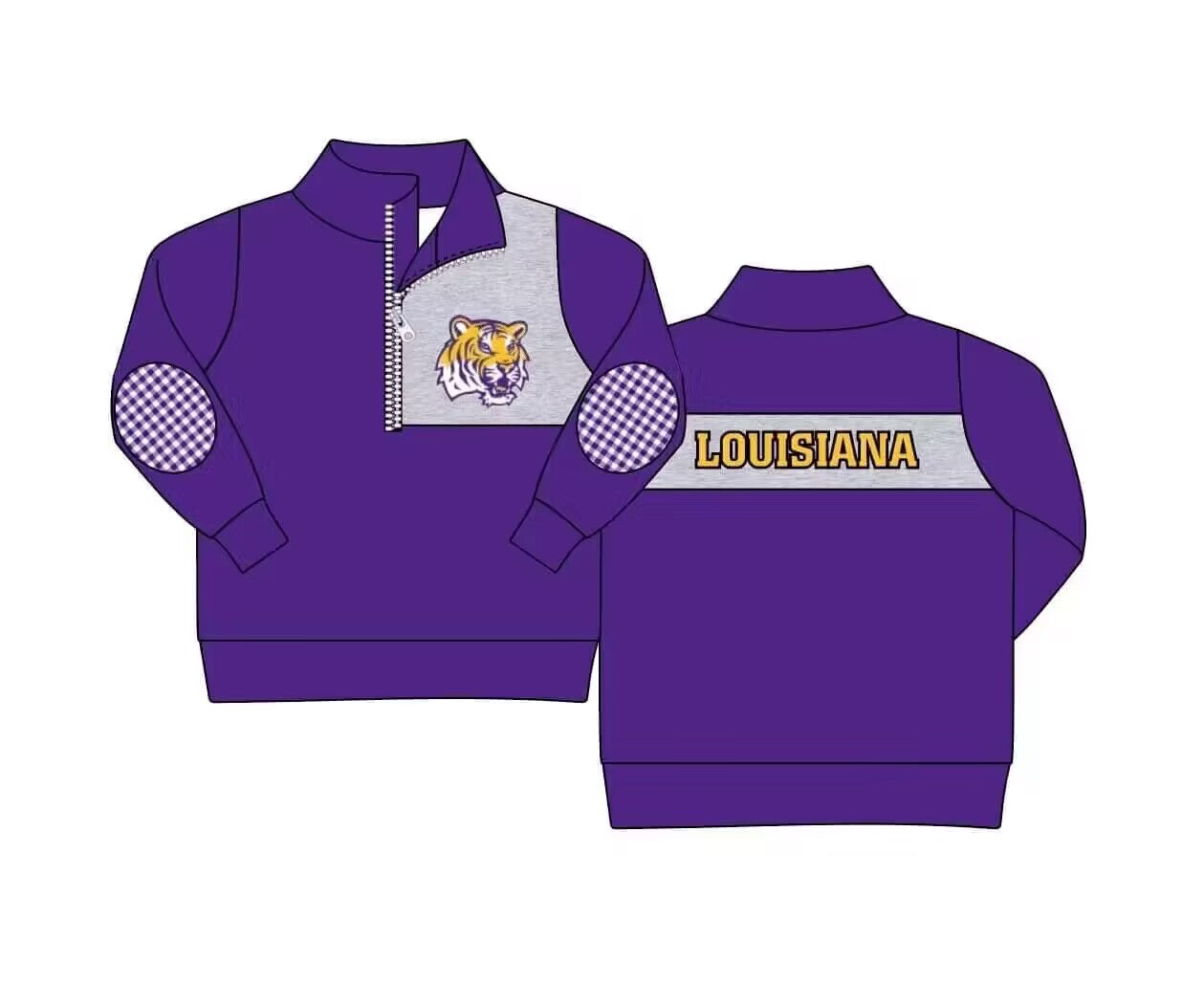 (Custom Design MOQ 5)  Boys purple football team's long sleeve zipper pullover shirts