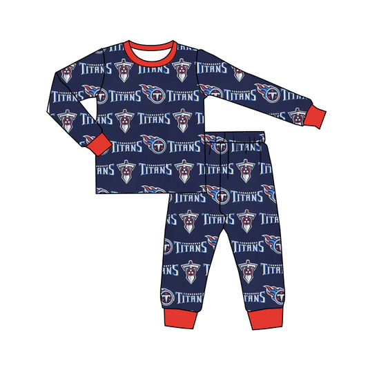 (Custom Design MOQ 5) Navy Football Team's Pants Girls Pajamas Clothes Set