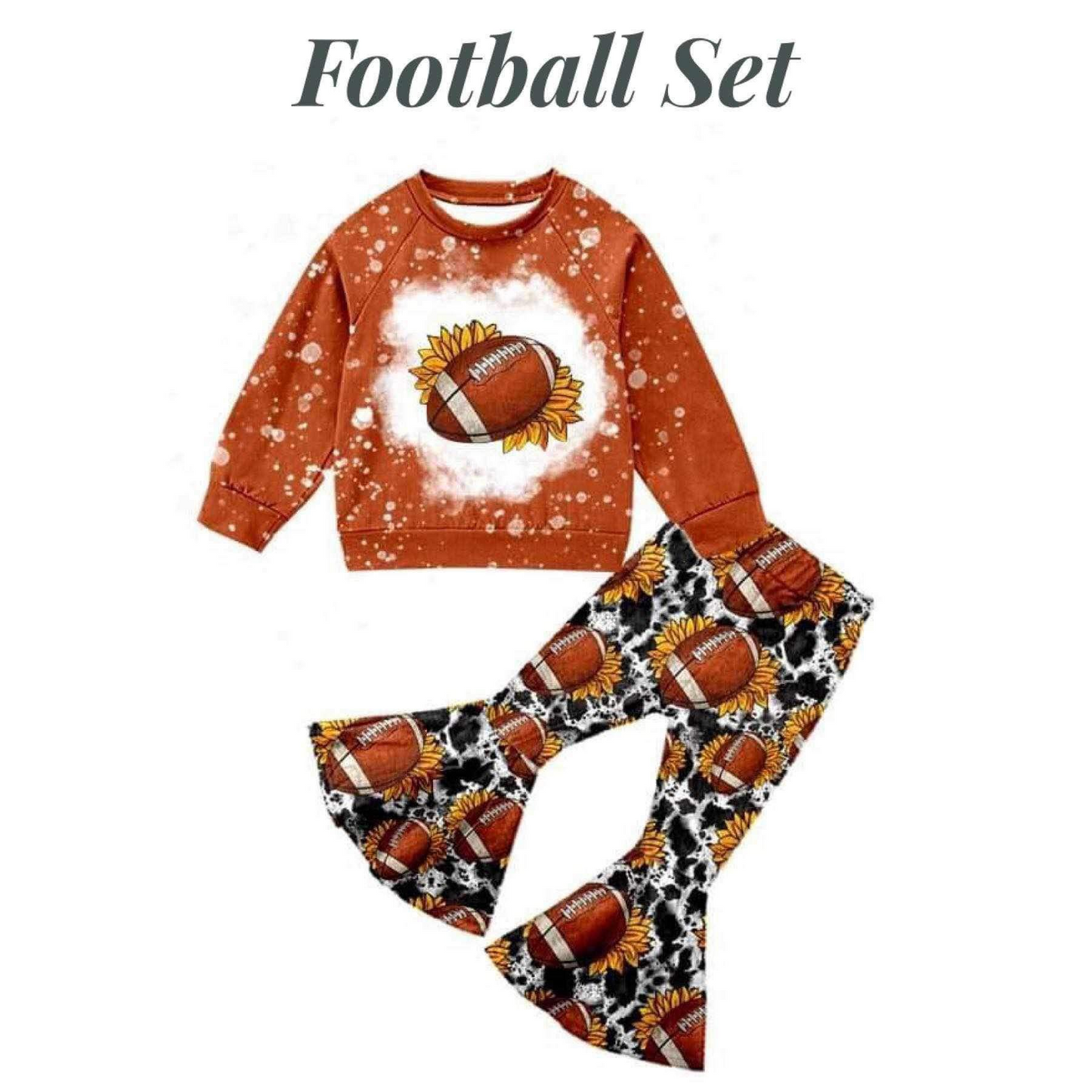 (Custom Design Preorder MOQ 5) Sunflowers Football Print Girls Clothes Set