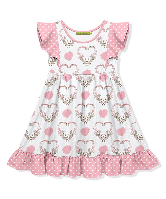 (Custom Design Preorder MOQ 5) Pink Flowers Heart Print Girls Knee Length Valentine's Dress