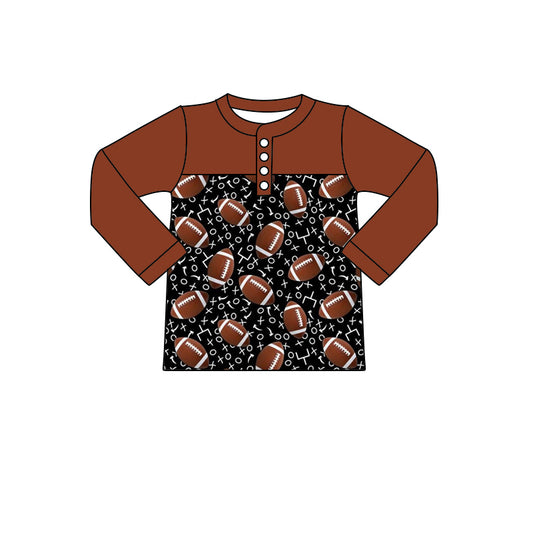 (Custom Design MOQ 5) Brown Football Print Boys Button Tee Shirts Top