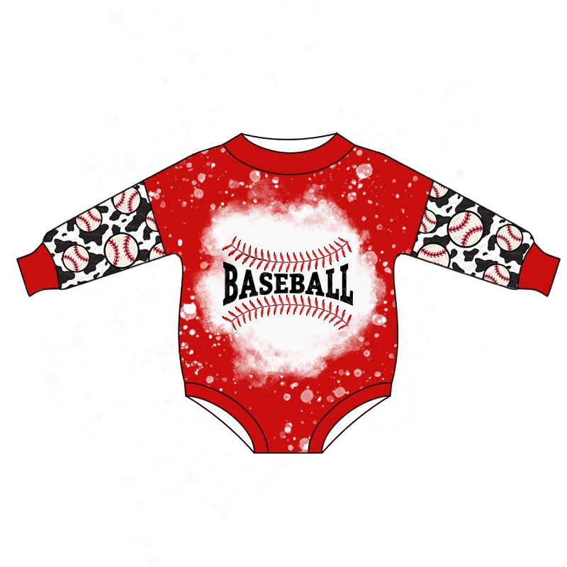 (Custom Design MOQ 5) Red Baseball Print Baby Romper