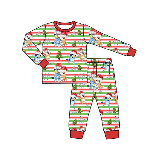 (Custom Design MOQ 5) Cartoon Dog Kids Christmas Pajamas Clothes Set