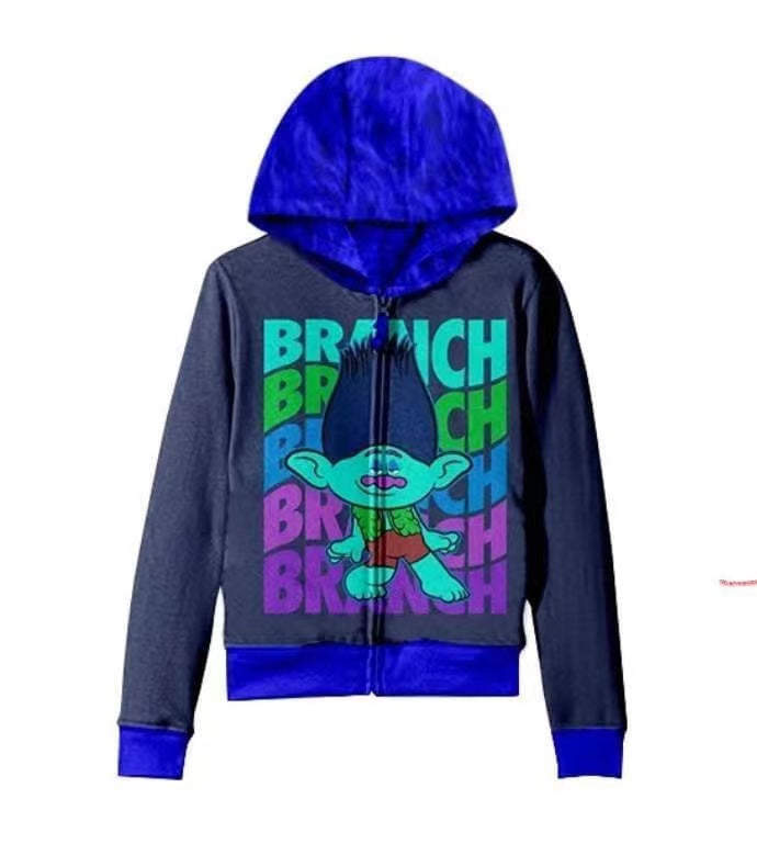 (Custom Design MOQ 5) Dark Purple Cartoon Character Print Boys Hoodie Zipper Jacket