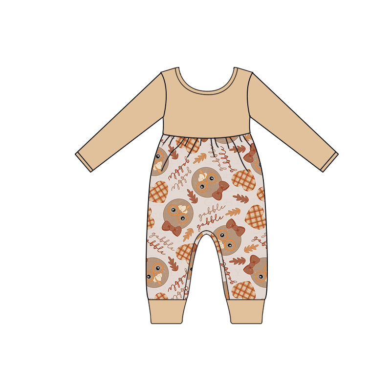 (Custom Design MOQ 5) Cute Turkey Baby Girls Thanksgiving Romper