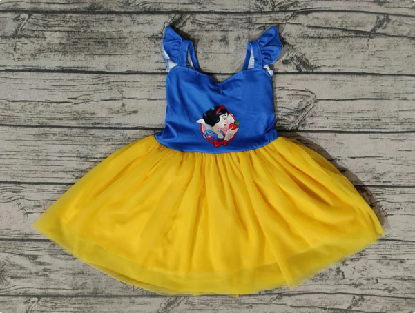 (Custom Design MOQ 5) Cartoon Apple Princess Yellow Tulle Girls Knee Length Dress