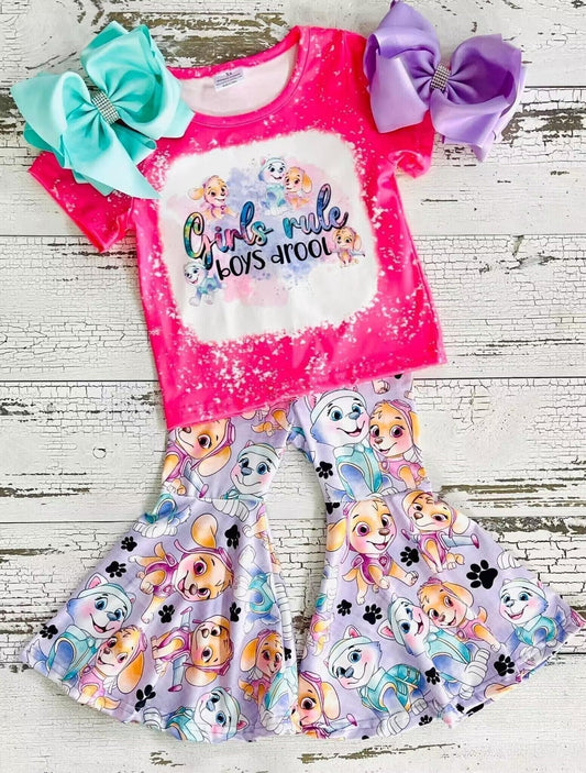 (Custom Design MOQ 5) Cartoon Dog Bell Pants Girls Clothes Set