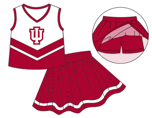 (Custom Design MOQ 5) Red Football Team's Skirts With The Shorts Girls Clothes Sets