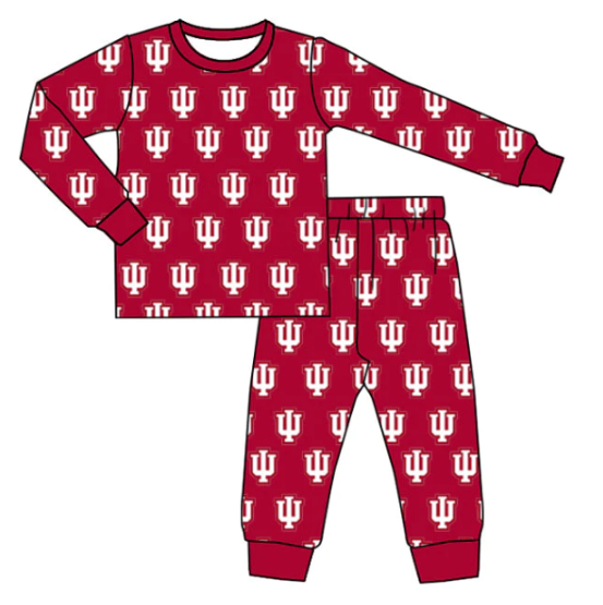 (Custom Design MOQ 5) Red Football Team's Pants Kids Pajamas Clothes Set