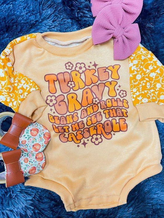 (Custom Design MOQ 5) Turkey Print Baby Girls Thanksgiving Romper