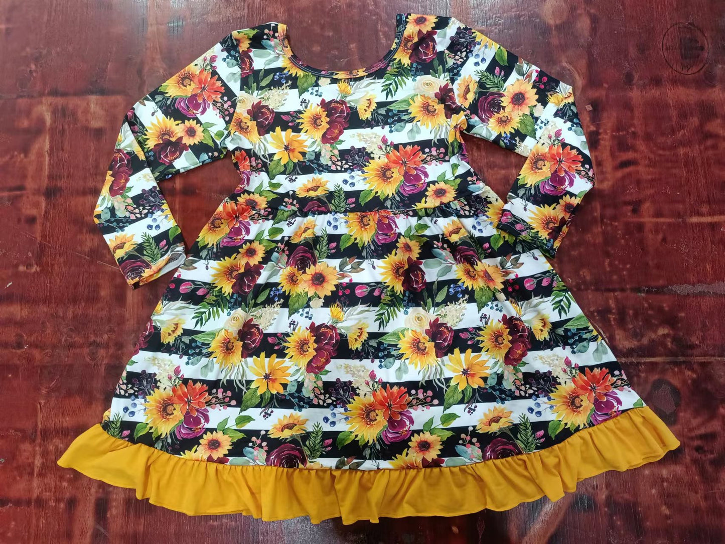 (Custom Design Preorder MOQ 5) Flowers Print Girls Knee Length Dress