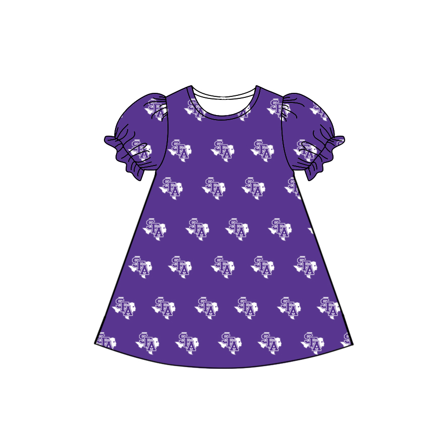 (Custom Design MOQ 5)  Purple Football Team's Print Girls Knee Length Dress