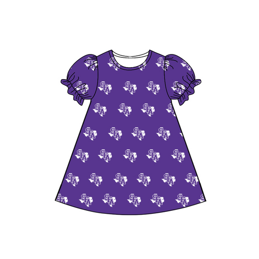 (Custom Design MOQ 5)  Purple Football Team's Print Girls Knee Length Dress