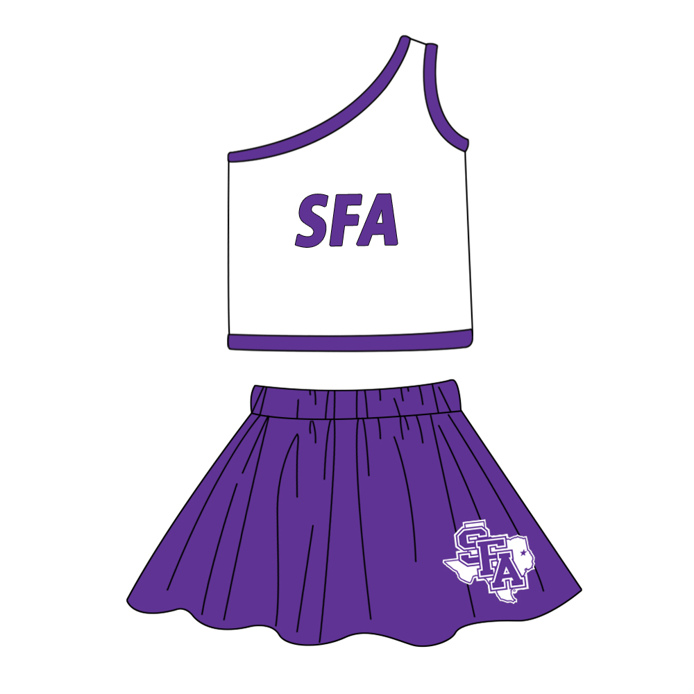 (Custom Design MOQ 5) Purple Football Team's Skirts With The Shorts Girls Clothes Sets