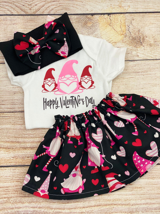 (Custom Design MOQ 5) Happy Valentine's Day Dwarf Heart Print Skirt Girls Clothes Set