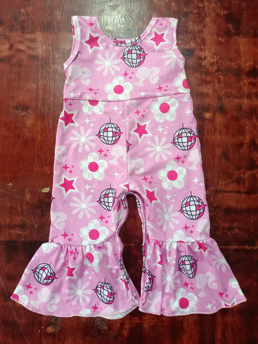 (Custom Design Preorder MOQ 5) Pink BA Flowers Print Girls Jumpsuit