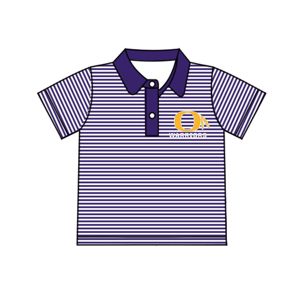 (Custom Design MOQ 5) Purple Stripes Football Team's Print Boys Polo Tee Shirts Top