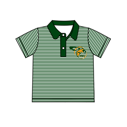 (Custom Design MOQ 5) Green Stripes Football Team's Print Boys Polo Tee Shirts Top