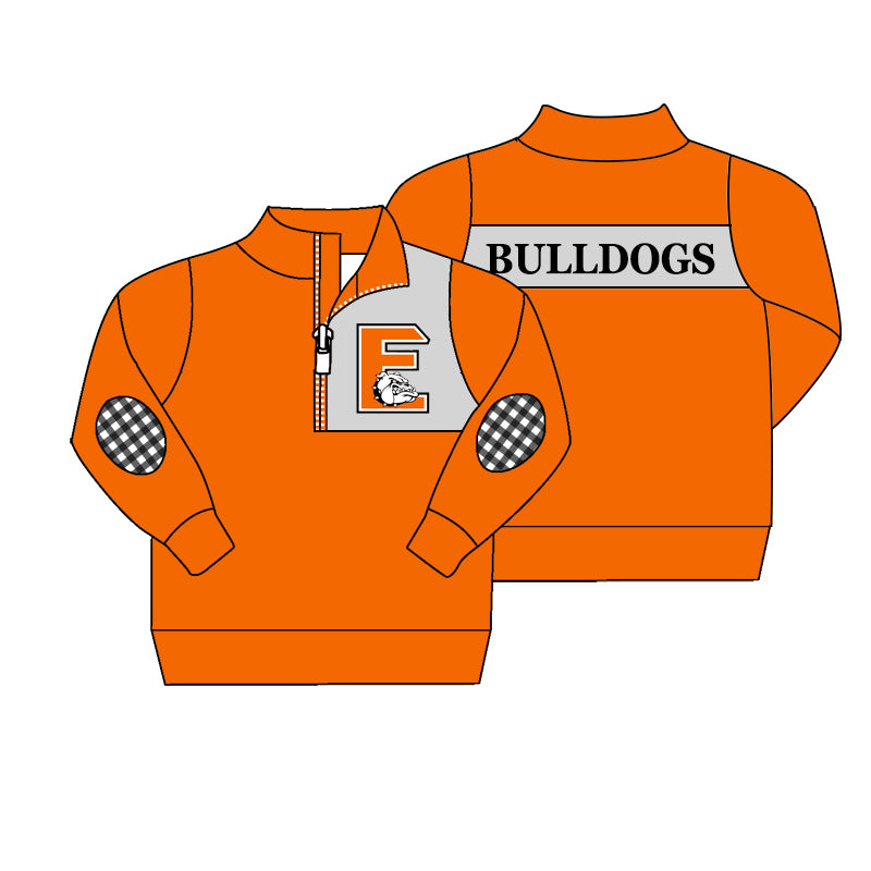 (Custom Design MOQ 5) Boys orange football team's long sleeve zipper pullover shirts