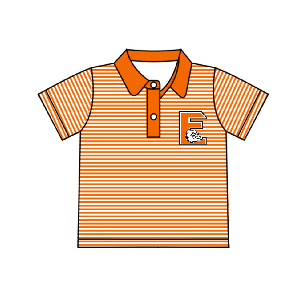 (Custom Design MOQ 5) Orange Stripes Football Team's E Print Boys Polo Tee Shirts Top