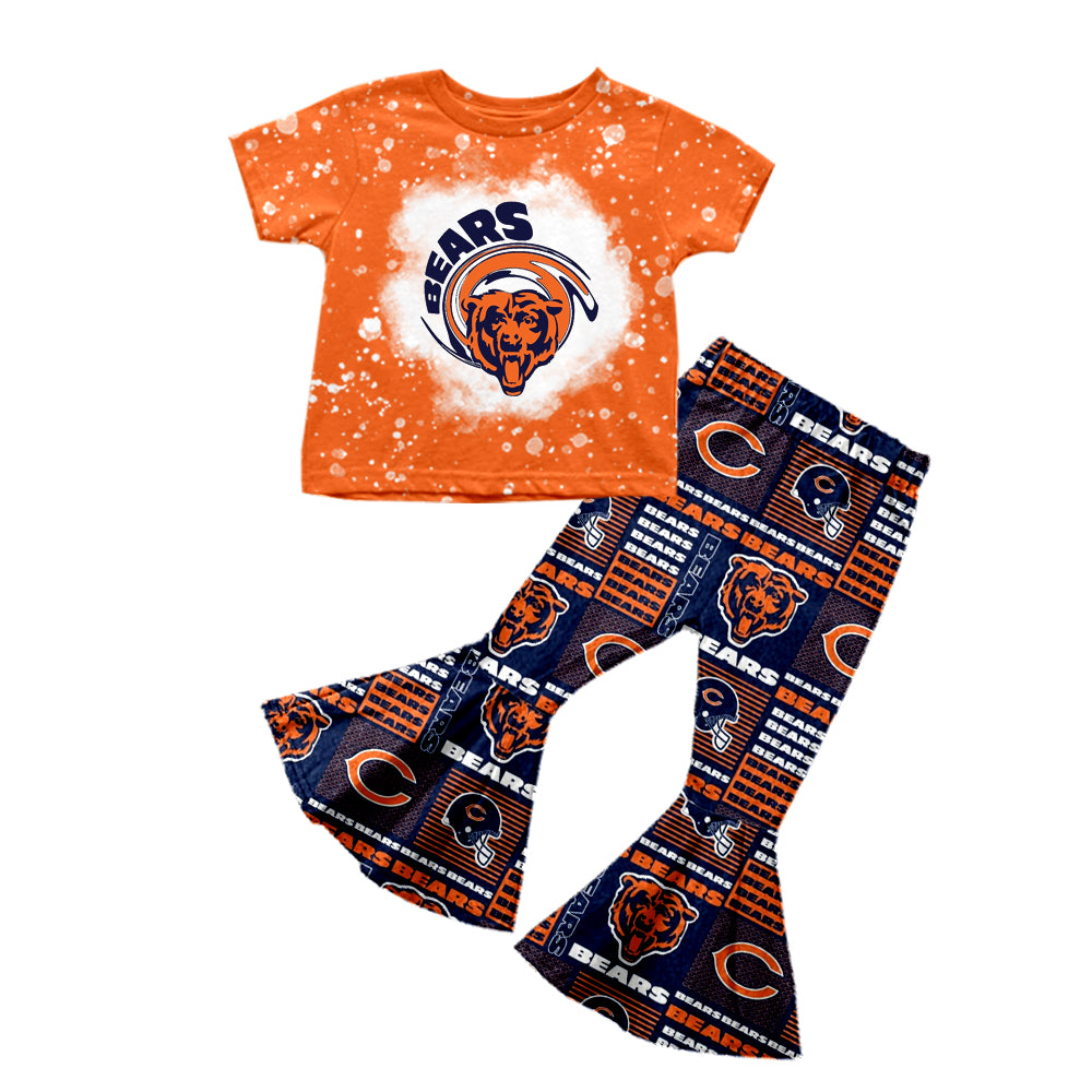 (Custom Design MOQ 5) Orange Football Team's Bell Pants Girls Clothes Set