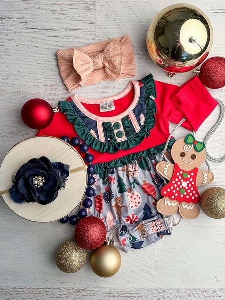 (Custom Design MOQ 5) Christmas Baby Girls Romper