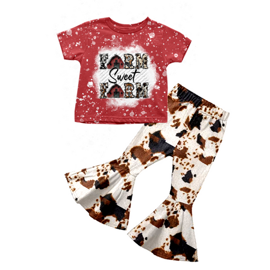 (Custom Design MOQ 5) Sweet Parm Print Girls Clothes Set