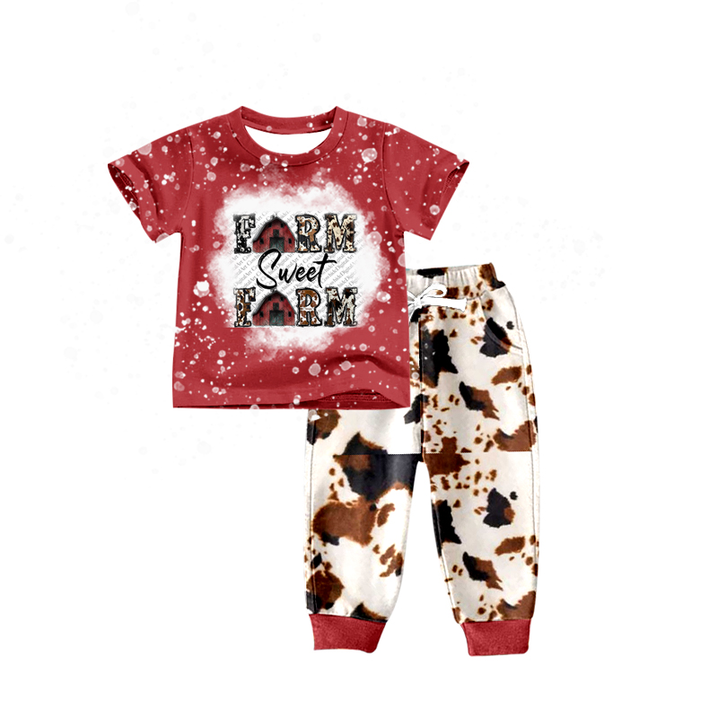 (Custom Design MOQ 5) Sweet Parm Print Boys Clothes Set