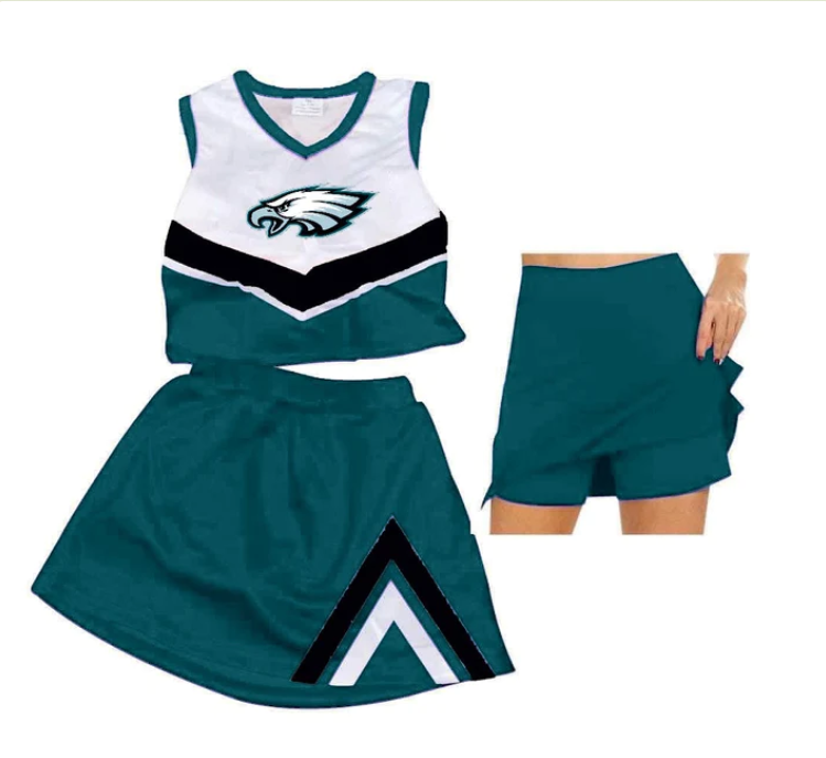 (Custom Design MOQ 5) Dark Green Football Team's Skirts With The Shorts Girls Clothes Sets