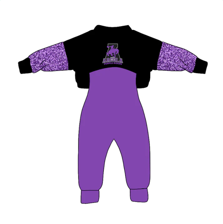 (Custom Design MOQ 5) Purple Football Team's Girls Jumpsuits Clothes Set