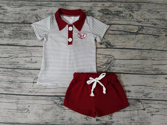 (Custom Design Preorder MOQ 5) Alabama Football Team's Stripes Polo Tee Shirts Top Shorts Boys Clothes Set