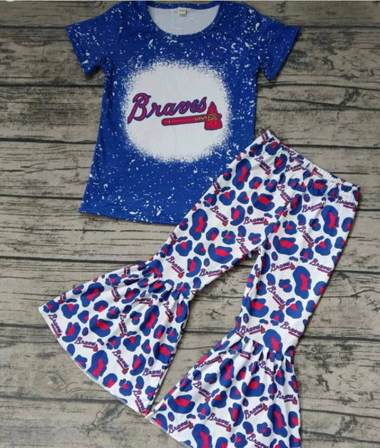 (Custom Design MOQ 5)Blue Football Team's Bell Pants Girls Clothes Set