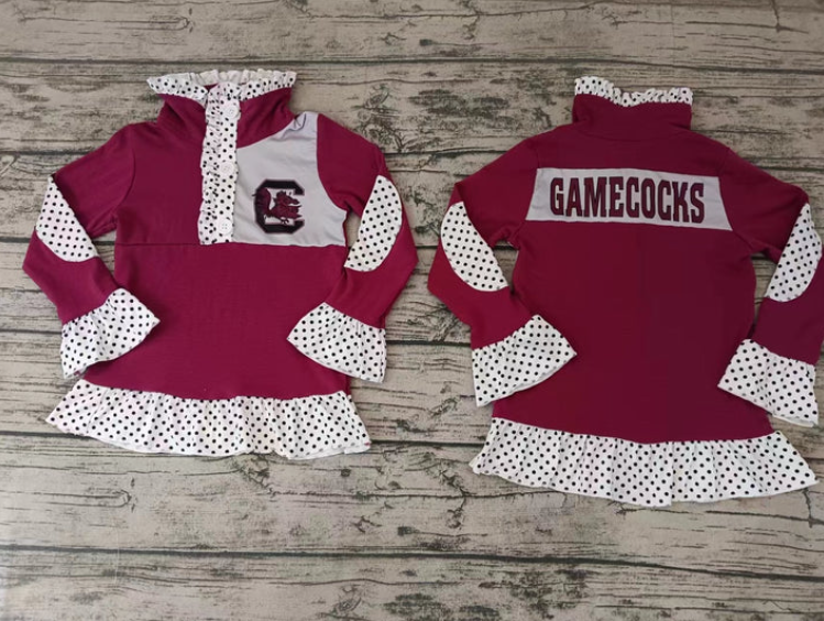 (Custom Design MOQ 5) Girls wine football team's long sleeve button pullover shirts