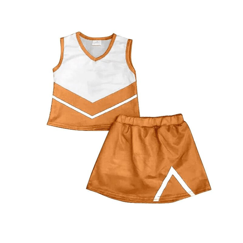 (Custom Design MOQ 5)Orange Football Cheer Team's Skirts With The Shorts Girls Clothes Sets