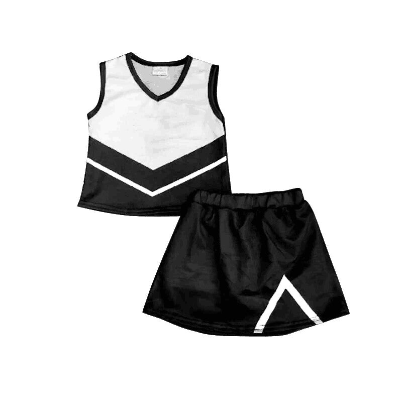 (Custom Design MOQ 5)Black Football Cheer Team's Skirts With The Shorts Girls Clothes Sets