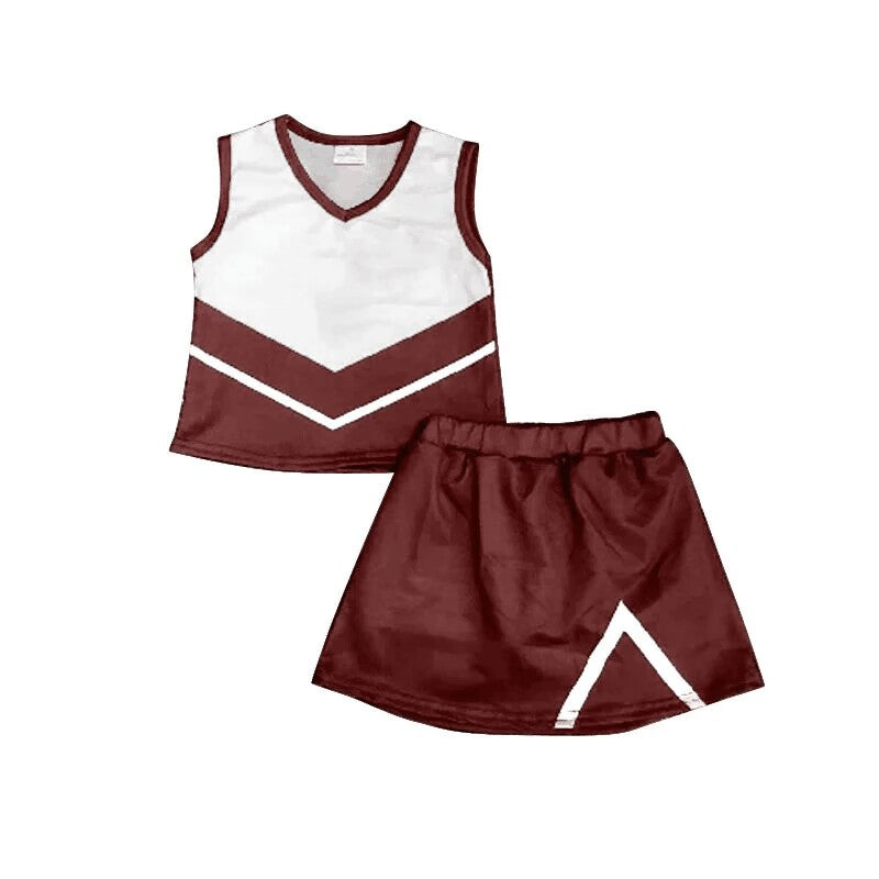 (Custom Design MOQ 5)Wine Football Cheer Team's Skirts With The Shorts Girls Clothes Sets