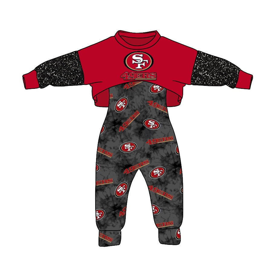 (Custom Design MOQ 5)SF Football Team's Girls Jumpsuits Clothes Set