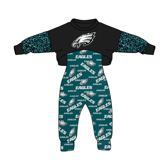 (Custom Design MOQ 5)Dark Green Football Team's Girls Jumpsuits Clothes Set