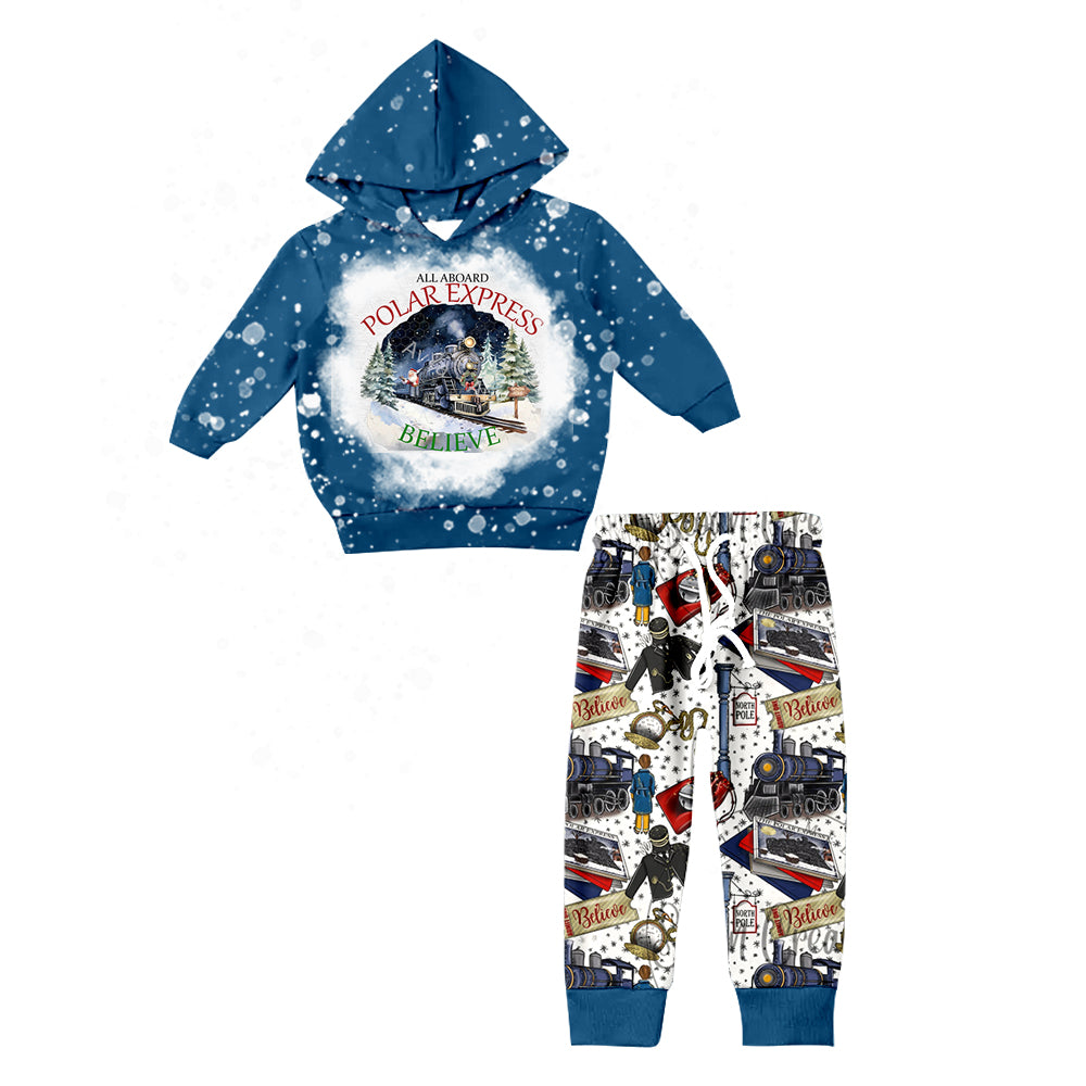 (Custom Design MOQ 5) Polar Train Print Boys Christmas Hoodie Clothes Set