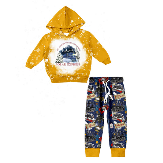 (Custom Design MOQ 5) Polar Train Print Boys Christmas Hoodie Clothes Set