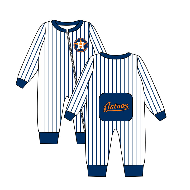 (Custom Design Preorder MOQ 5)Navy Football Team's Print Baby Zipper Romper