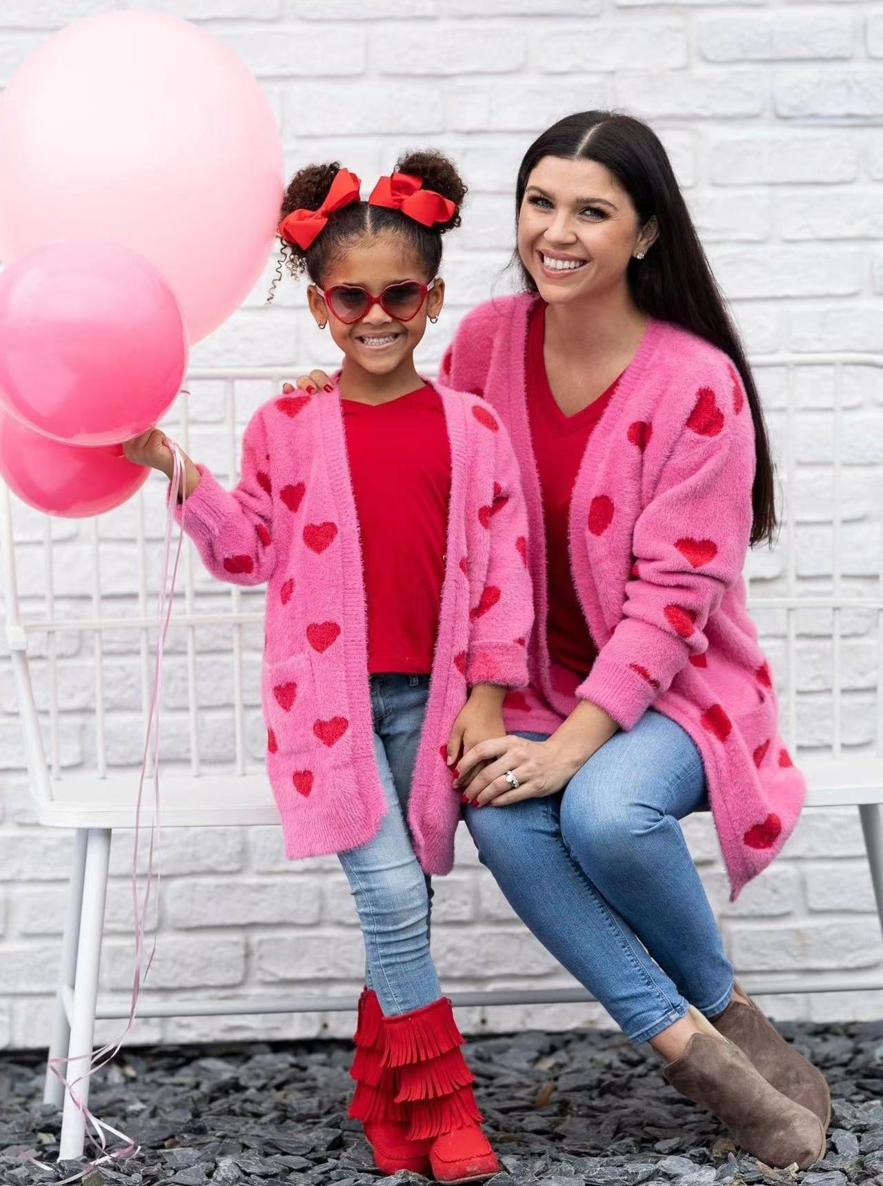 GT0372 Heart Pink Baby Girls Valentine's Sweater Cardigan