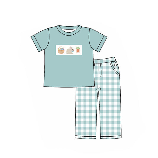 (Custom Design MOQ 5) Bunny Carrot Print Boys Easter Clothes Set