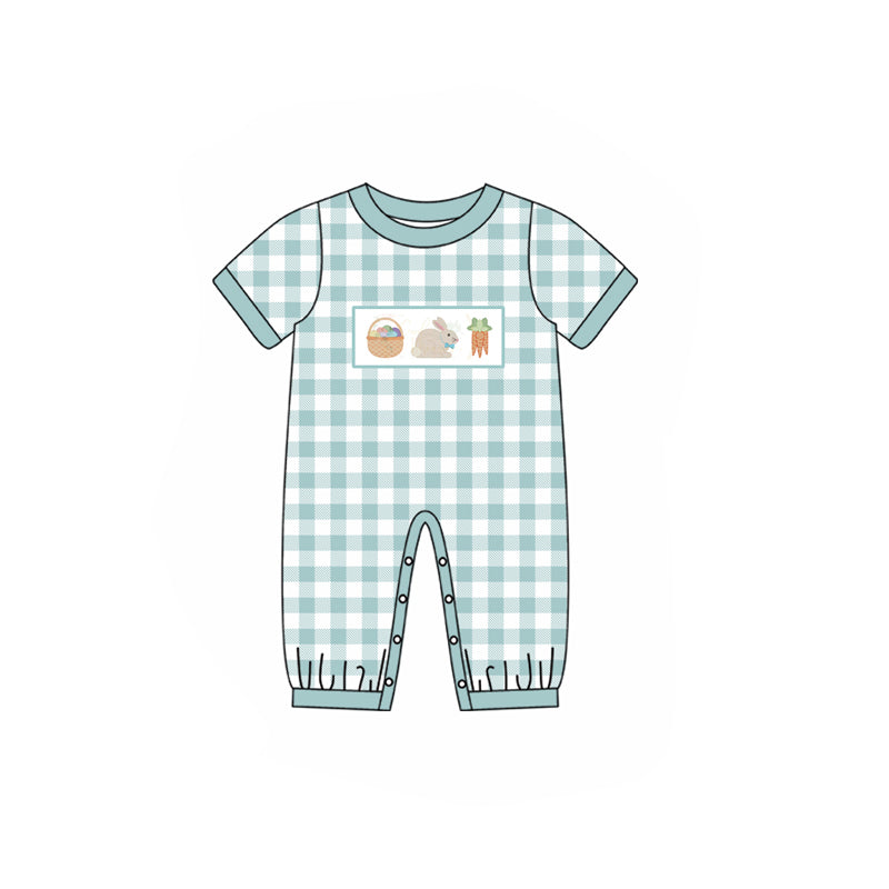 (Custom Design MOQ 5) Bunny Carrot Print Baby Boys Easter Romper