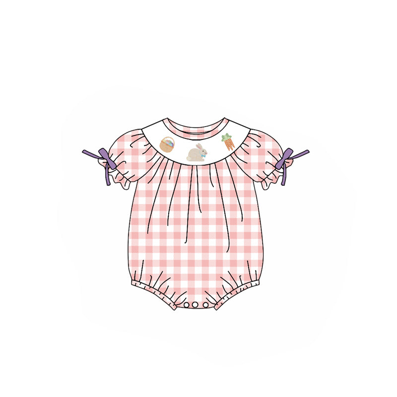 (Custom Design MOQ 5) Bunny Carrot Print Baby Girls Easter Romper