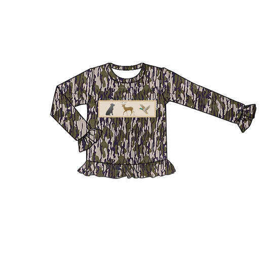 (Custom Design MOQ 5) Dog Deer Duck Camo Print Girls Tee Shirts Top