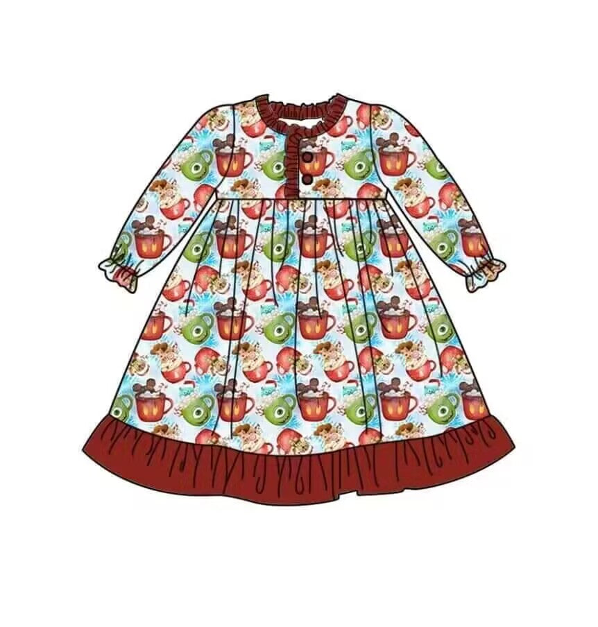 (Custom Design MOQ 5) Cartoon Character Print Girls Pajamas Gown