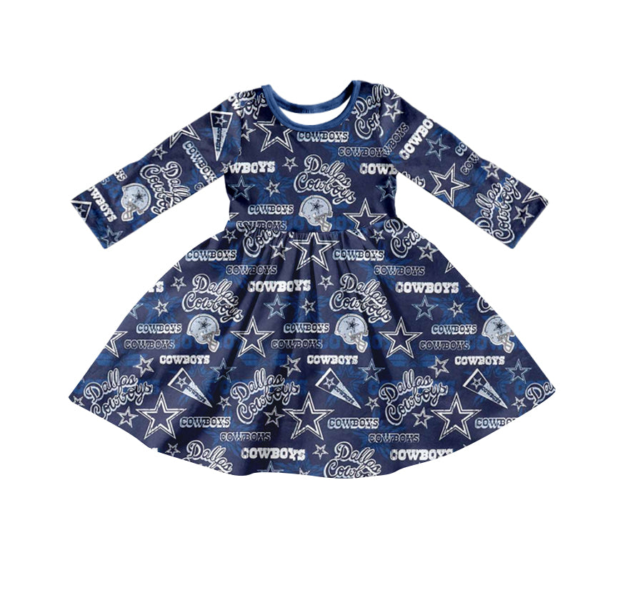 (Custom Design MOQ 5)Navy Football Team's Print Knee Length Dress