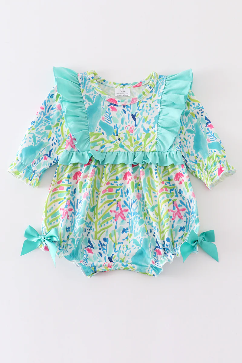 (Custom Design MOQ 5) Light Green Flowers Baby Girls Romper